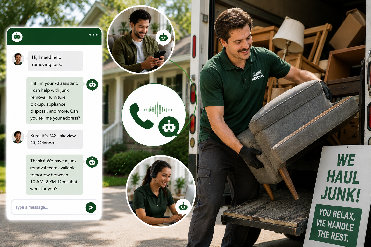 Junk removal company supported by AI call answering automation