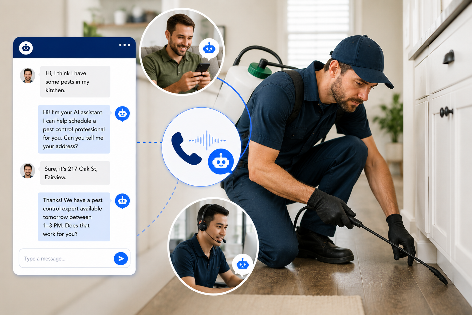 Pest control company supported by AI call answering automation