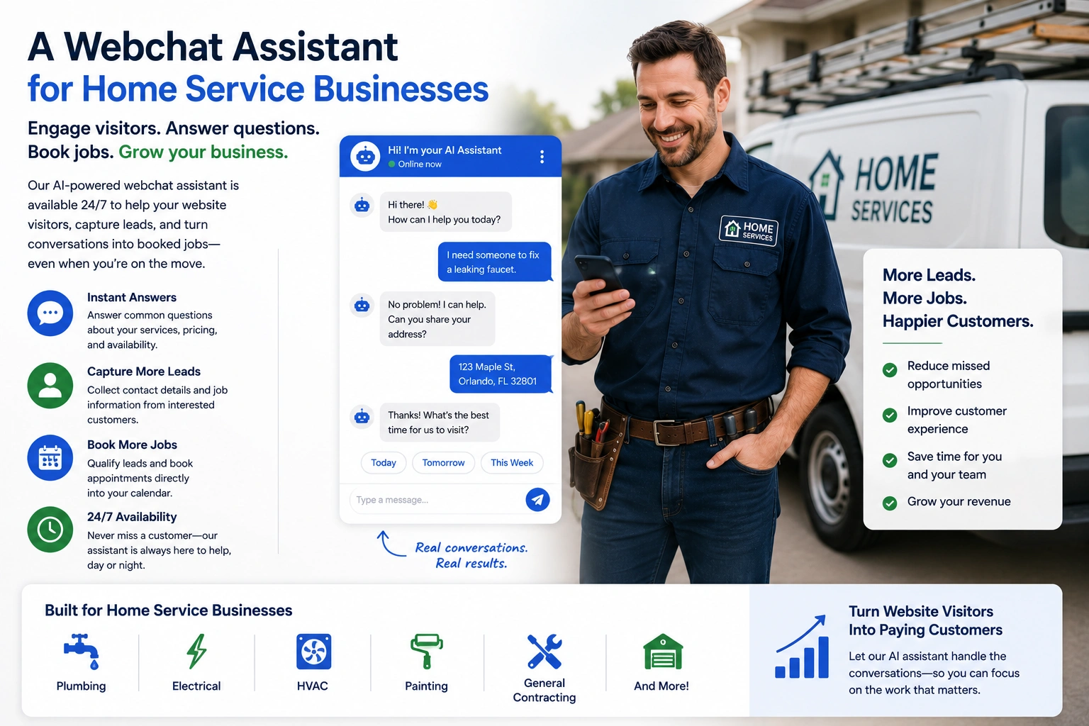 Website chat assistant helping a home service business capture leads